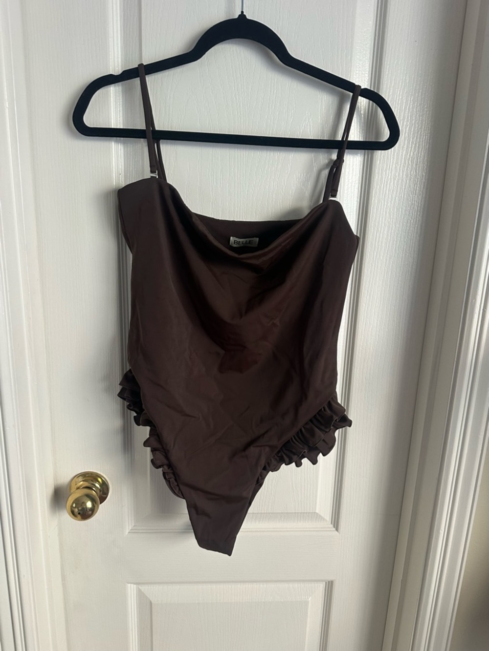 Free People Brown Ruffle-Side One-Piece Swim Bodysuit